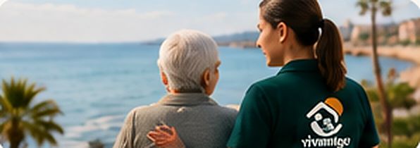 A woman from the Vivamigo team walks by the sea with an older lady.